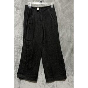 Zero + Maria Cornejo Denim Jean Pants SZ 4 Black Wide Leg Slit High Rise Cropped